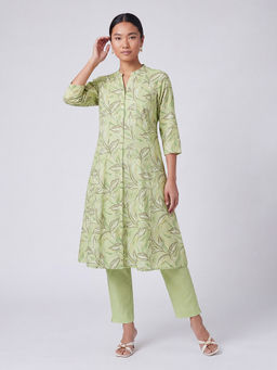 max - Green Printed Cotton Slub Regular Kurta and Pant