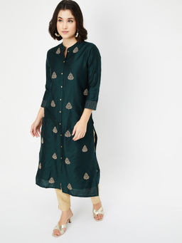 max - Green Embroidered Polyester Blend Regular Kurta and Pant