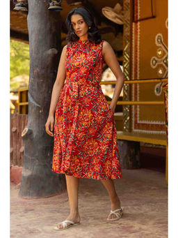 TERHA TAALI - Red Printed Cotton A-Line Dress