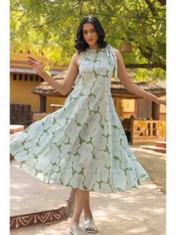 TERHA TAALI - Green Floral Cotton Regular Dress