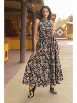 TERHA TAALI - Black Floral Cotton Flared Dress