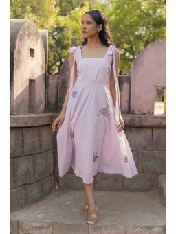 TERHA TAALI - Lavender Floral Cotton A-Line Dress