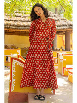 TERHA TAALI - Red Printed Cotton A-Line Dress