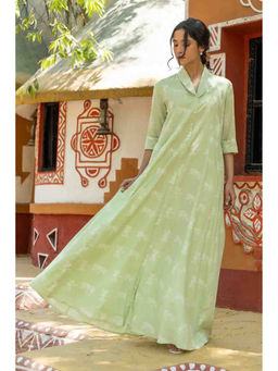TERHA TAALI - Green Printed Cotton Flared Dress