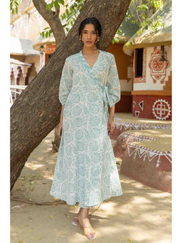 TERHA TAALI - Blue Floral Cotton Flared Dress