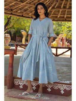 TERHA TAALI - Blue Stripes Cotton Regular Dress