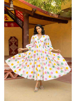 TERHA TAALI - White Polka Dots Cotton Flared Dress