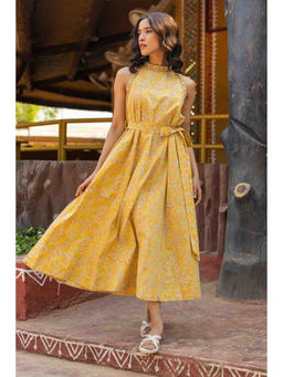 TERHA TAALI - Yellow Floral Cotton A-Line Dress