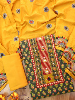 DESI SANDOOK - Mustard Printed Pure Cotton Unstitched Kurta and Bottom with Dupatta