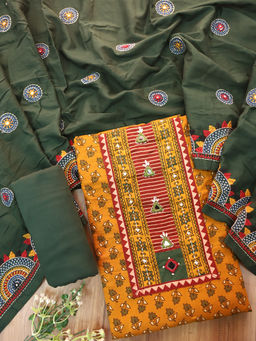 DESI SANDOOK - Yellow Printed Pure Cotton Unstitched Kurta and Bottom with Dupatta