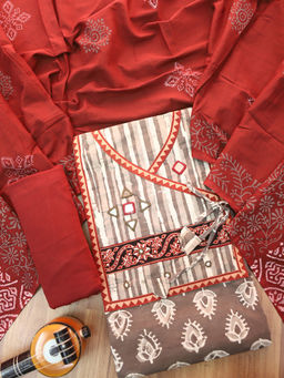 DESI SANDOOK - Maroon Printed Pure Cotton Unstitched Kurta and Bottom with Dupatta