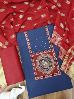 DESI SANDOOK - Blue Printed Pure Cotton Unstitched Kurta and Bottom with Dupatta
