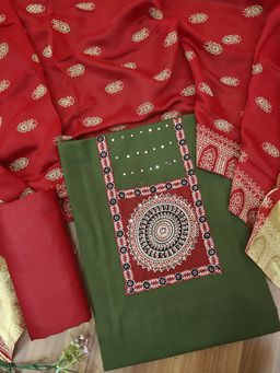 DESI SANDOOK - Green Printed Pure Cotton Unstitched Kurta and Bottom with Dupatta