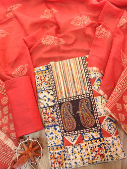 DESI SANDOOK - Rust Paisley Pure Cotton Unstitched Kurta and Bottom with Dupatta