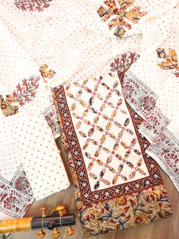 DESI SANDOOK - Red Printed Pure Cotton Unstitched Kurta and Bottom with Dupatta