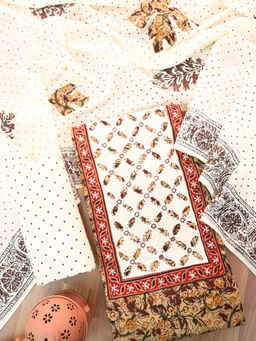 DESI SANDOOK - Maroon Printed Pure Cotton Unstitched Kurta and Bottom with Dupatta