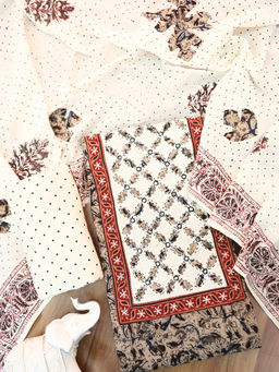 DESI SANDOOK - Black Printed Pure Cotton Unstitched Kurta and Bottom with Dupatta