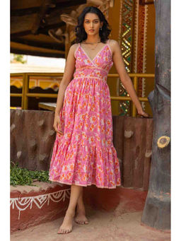 TERHA TAALI - Pink Floral Cotton Regular Dress
