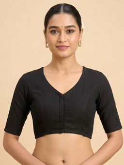 Studio Shringaar - Black Solid Cotton Regular Stitched Blouse