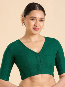 Studio Shringaar - Green Solid Cotton Regular Stitched Blouse