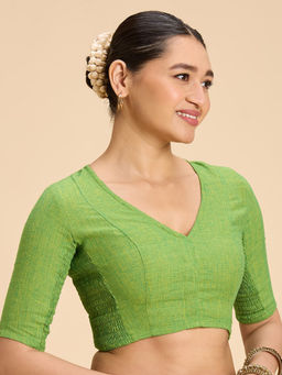 Studio Shringaar - Olive Solid Cotton Regular Stitched Blouse