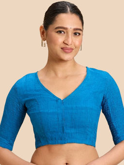 Studio Shringaar - Blue Solid Cotton Regular Stitched Blouse