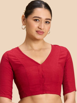 Studio Shringaar - Red Solid Cotton Regular Stitched Blouse