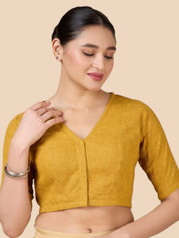 Studio Shringaar - Yellow Solid Cotton Regular Stitched Blouse