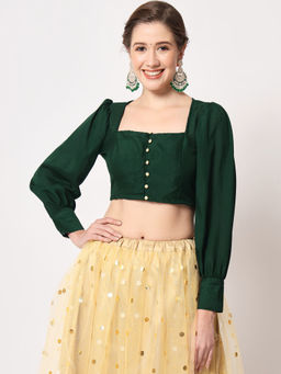Studio Rasa - Green Solid Chroma Regular Stitched Blouse