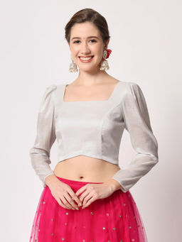 Studio Rasa - Silver Solid Tissue Regular Stitched Blouse