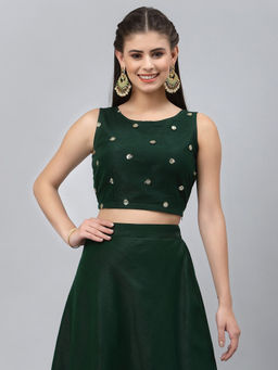 Studio Rasa - Green Embroidered Net Regular Stitched Blouse