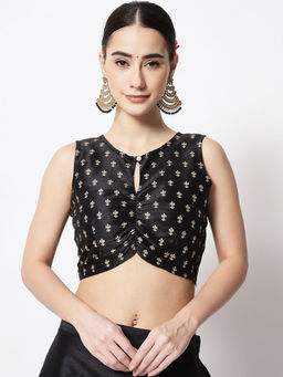 Studio Rasa - Black Woven Dupion Regular Stitched Blouse