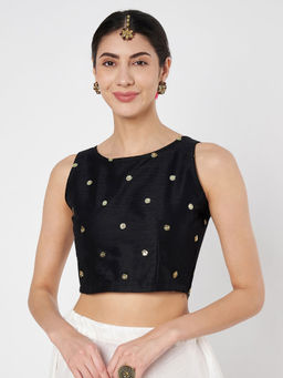 Studio Rasa - Black Embroidered Net Regular Stitched Blouse