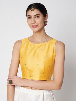 Studio Rasa - Yellow Embroidered Net Regular Stitched Blouse