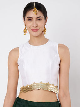 Studio Rasa - White Solid Dupion Regular Stitched Blouse