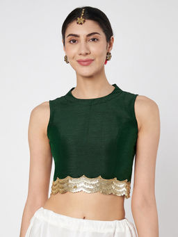 Studio Rasa - Green Solid Dupion Regular Stitched Blouse