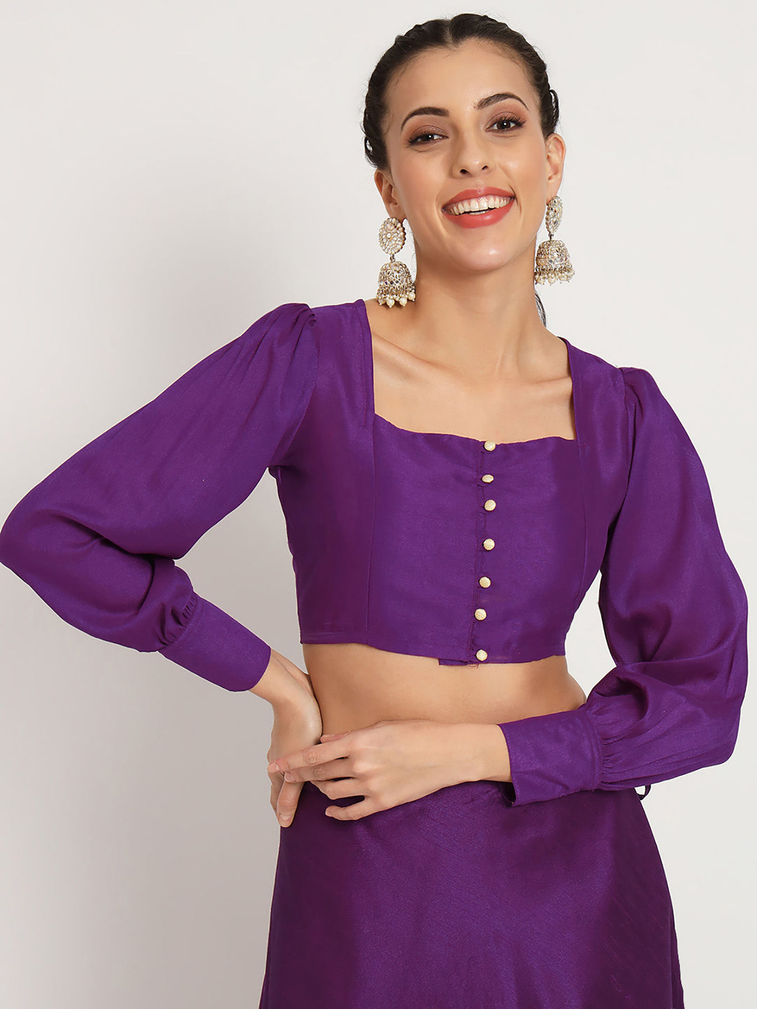 studio rasa Purple Solid Chroma Regular Stitched Blouse-picture-17