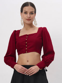 Studio Rasa - Maroon Solid Chroma Regular Stitched Blouse