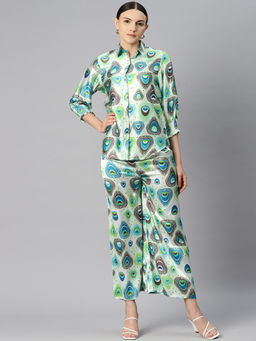 Readiprint - Shirt Style Satin Silk Fabric Green Co-Ord (Set of 2)