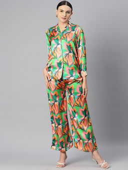 Readiprint - Shirt Style Satin Silk Fabric Green Co-Ord (Set of 2)
