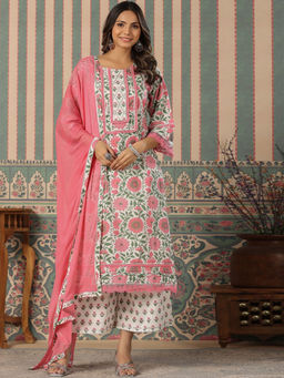 Readiprint - Straight Style Cotton Fabric Pink Kurta-Palazzos and Dupatta (Set of 3)