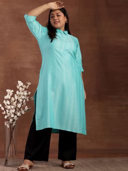 Extra love by Libas - Blue Woven Design Cotton Kurtas for Women