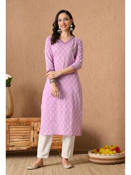 Gahan - Women Purple Ethnic Motif Printed Straight Kurta