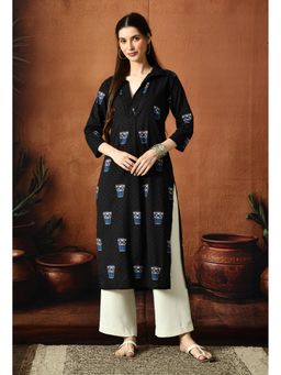Gahan - Women Black Ethnic Motif Printed Straight Kurta