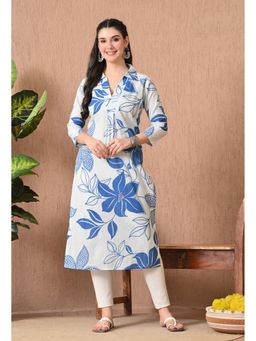 Gahan - Women White Floral Printed Shirt Collar Kurta