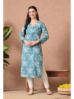 Gahan - Women Blue Floral Printed Straight Kurta