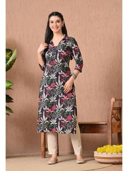 Gahan - Women Navy Blue Floral Printed Straight Kurta