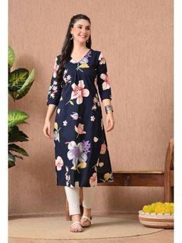Gahan - Women Navy Blue Floral Printed Straight Kurta
