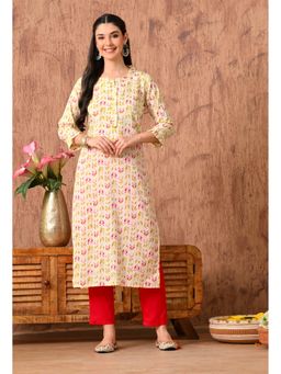 Gahan - Women Yellow Floral Printed Straight Kurta