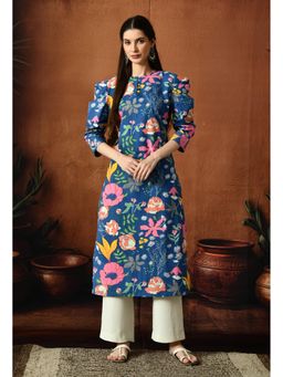 Gahan - Women Blue Multicolor Floral Printed Kurta